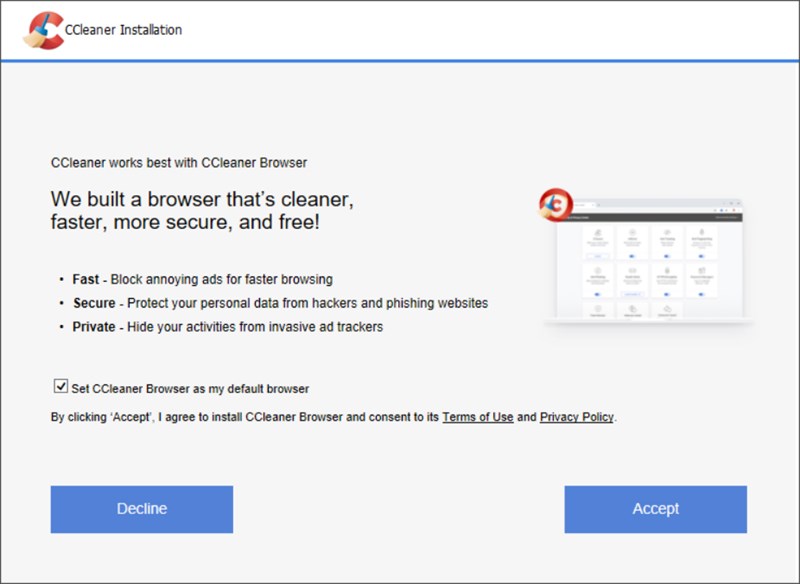 Tắt CCleaner Browser